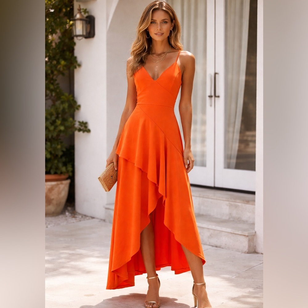 Fore Orange Asymmetrical High-Low Dress Size L